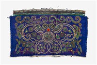 中國臺江苗族藍底綠色刺繡繡片藏品圖，第1張