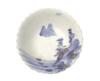 青花彩繪寫意山水紋花口碗藏品圖，第1張