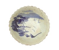 青花寫意山水紋菱花口碗藏品圖，第3張