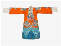 橘紅色白領龍紋長擺戲服藏品圖，第1張