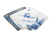 青花山水樓閣襷紋雙結型皿藏品圖，第1張