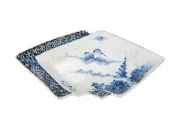 青花山水樓閣襷紋雙結型皿藏品圖，第1張
