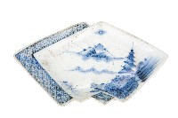 青花山水樓閣襷紋雙結型皿藏品圖，第1張