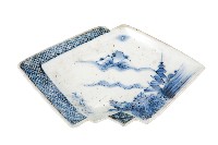 青花山水樓閣襷紋雙結型皿藏品圖，第1張