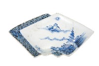 青花山水樓閣襷紋雙結型皿藏品圖，第1張