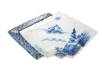 青花山水樓閣襷紋雙結型皿藏品圖，第1張