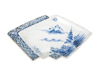 青花山水樓閣襷紋雙結型皿藏品圖，第1張