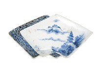青花山水樓閣襷紋雙結型皿藏品圖，第1張