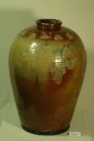棗紅釉疊米黃釉拍打印紋窄口豐肩式陶甕藏品圖，第1張
