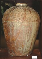 褐釉疊乳濁釉拍打印紋窄口豐肩式陶甕藏品圖，第1張
