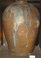 褐釉疊白藍流釉拍打印紋窄口豐肩式陶甕藏品圖，第1張