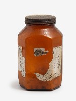 藥用金屬帶蓋寬口粽色多邊形玻璃罐藏品圖，第1張
