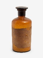 藥用塑膠軟木塞蓋窄口細頸褐色透明玻璃瓶藏品圖，第1張