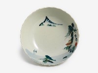 彩繪葵花口蓮瓣型山水紋深腹碗藏品圖，第1張