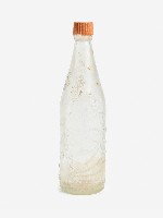 橘色瓶蓋直頸浮雕花草紋玻璃瓶藏品圖，第1張
