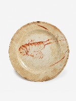 白地紅彩印紋蝦紋盤藏品圖，第1張