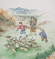 黃金田於丁亥年瓜月創作之趕鵝吃草藏品圖，第1張