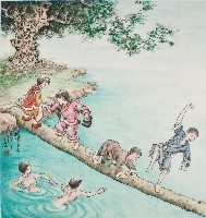 黃金田於丁亥年季春創作之過獨木橋藏品圖，第1張