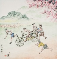 黃金田於丁亥年孟夏創作之穿孔仔騎鐵馬藏品圖，第1張