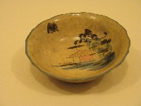 青口寫意山水屋舍紋深腹葵花口碗藏品圖，第1張