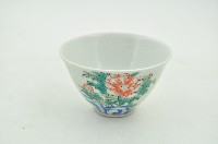 九谷款五彩牡丹花鳥石紋盞杯藏品圖，第1張