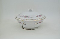 鐵製雙提把貼花彩繪花卉紋帶蓋瓷鍋藏品圖，第3張