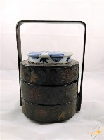 提梁青花丸型紋帶蓋圓形漆器雙層盒藏品圖，第4張