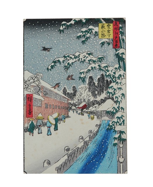 日本版畫風景明信片冬季風情樣式的圖片