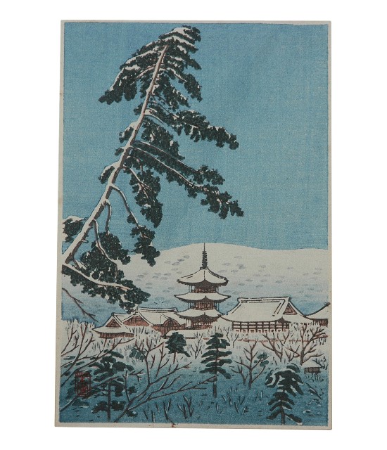 日本版畫風景明信片冬季風情樣式