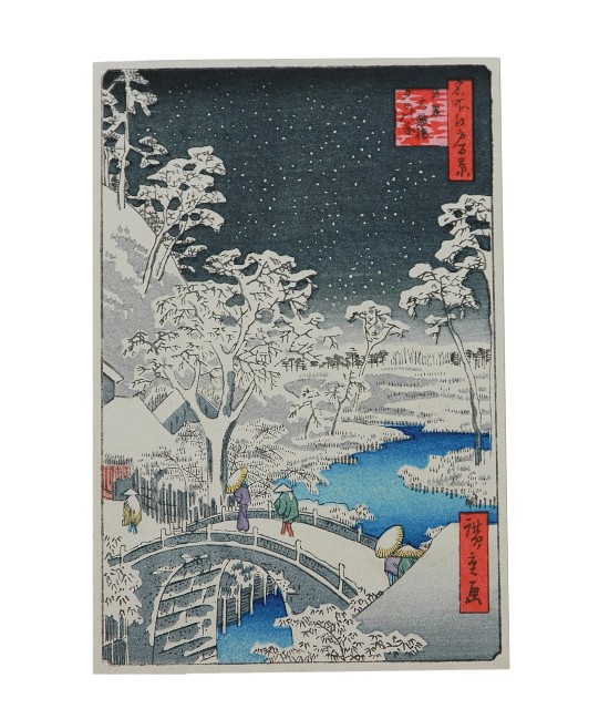 日本版畫風景明信片冬季風情樣式的圖片