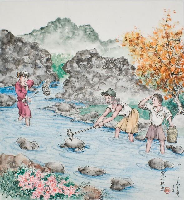 黃金田於丁亥年陽月創作之震石掠魚藏品圖，第1張