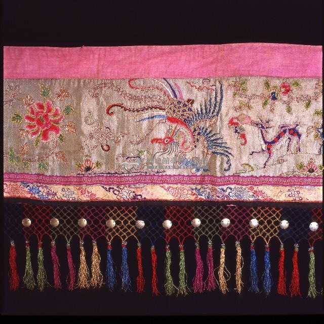 雙鳳牡丹橄欖綠絲緞床簾藏品圖，第3張
