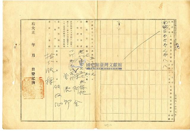 大正三年七月二日港西下里老北勢庄涂阿金持分胎借字藏品圖，第3張