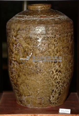 班狀棕褐釉拍打印紋窄口直壁式陶甕藏品圖，第1張