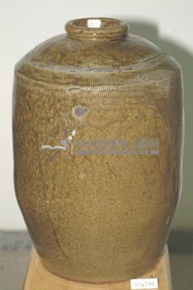 虎皮紋黃棕釉拍打印紋窄口直壁式陶甕藏品圖，第1張