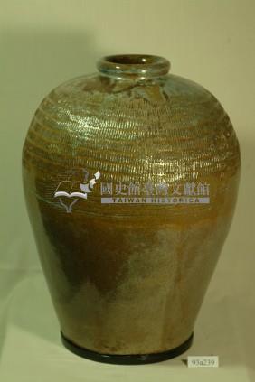 褐綠釉拍打印紋窄口豐肩式陶甕藏品圖，第1張