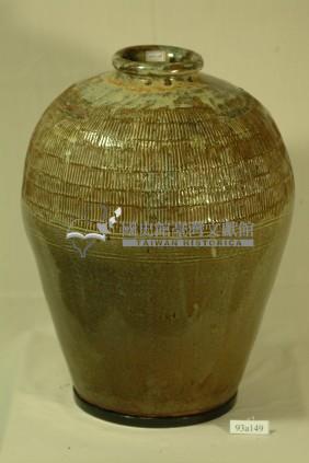 綠褐釉拍打印紋窄口豐肩式陶甕藏品圖，第1張