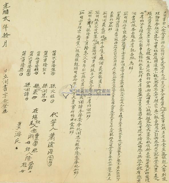 光緒二年愈登妻游氏立鬮書字藏品圖，第1張