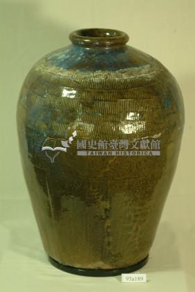 黑褐釉帶藍白釉拍打印紋窄口豐肩式陶甕藏品圖，第1張
