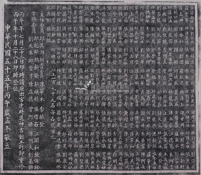 公館五榖宮重修經費樂捐芳名牌拓本（二）藏品圖，第1張