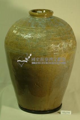 棕褐釉拍打印紋窄口豐肩式陶甕藏品圖，第1張