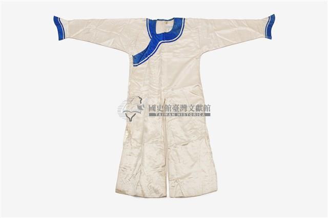 藍領銀白色長擺開衩戲服藏品圖，第1張