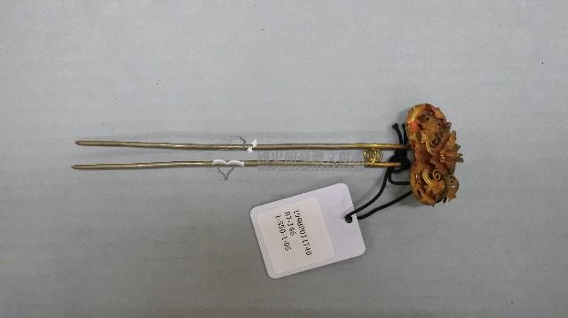 清代蝠蝶鎏金髮釵藏品圖，第1張