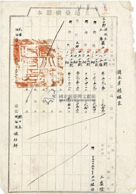 民國三十五年王慶隆等土地臺帳謄本藏品圖，第1張