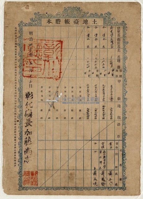 明治四十年蕭五甲等土地臺帳謄本藏品圖，第1張