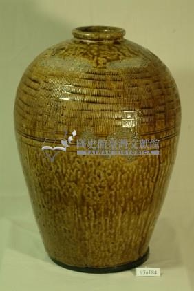 印款深棕褐釉流釉拍打印紋窄口豐肩式陶甕藏品圖，第1張