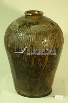 紅露酒印款棕褐色拍打印紋窄口豐肩式陶甕藏品圖，第1張