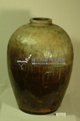 黑褐釉雙掛白釉拍打印紋窄口豐肩式陶甕藏品圖，第1張