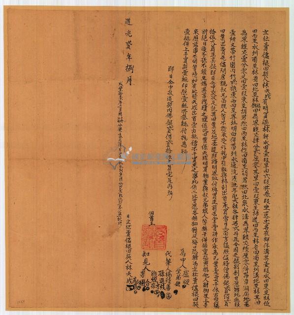 道光二年林天成立杜賣盡根田契藏品圖，第1張