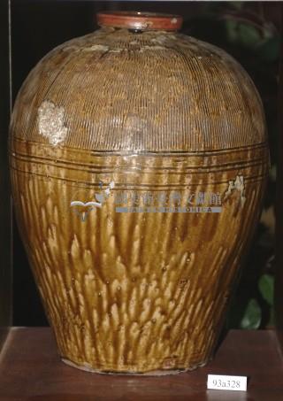 虎皮紋綠褐釉拍打印紋窄口豐肩式陶甕藏品圖，第1張